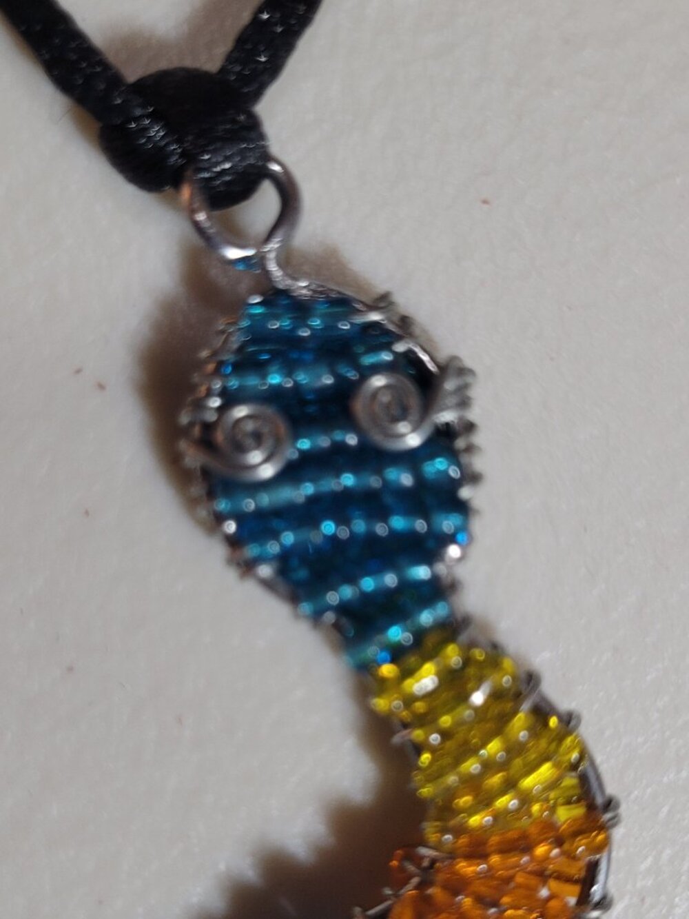 Necklace SNAKE Rainbow Multicolor Beads Metal 14.5 inches Tie Cord Unique BoHo - Picture 4 of 10